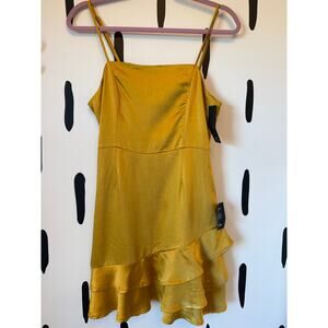 Lulus – Golden Satin‎ Ruffle Mini Dress (Size S, NWT)